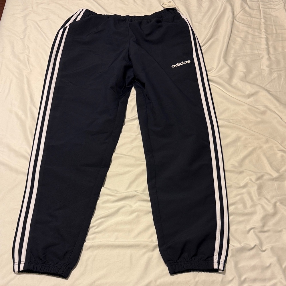 adidas Navy Track Pants with White Three-Stripes